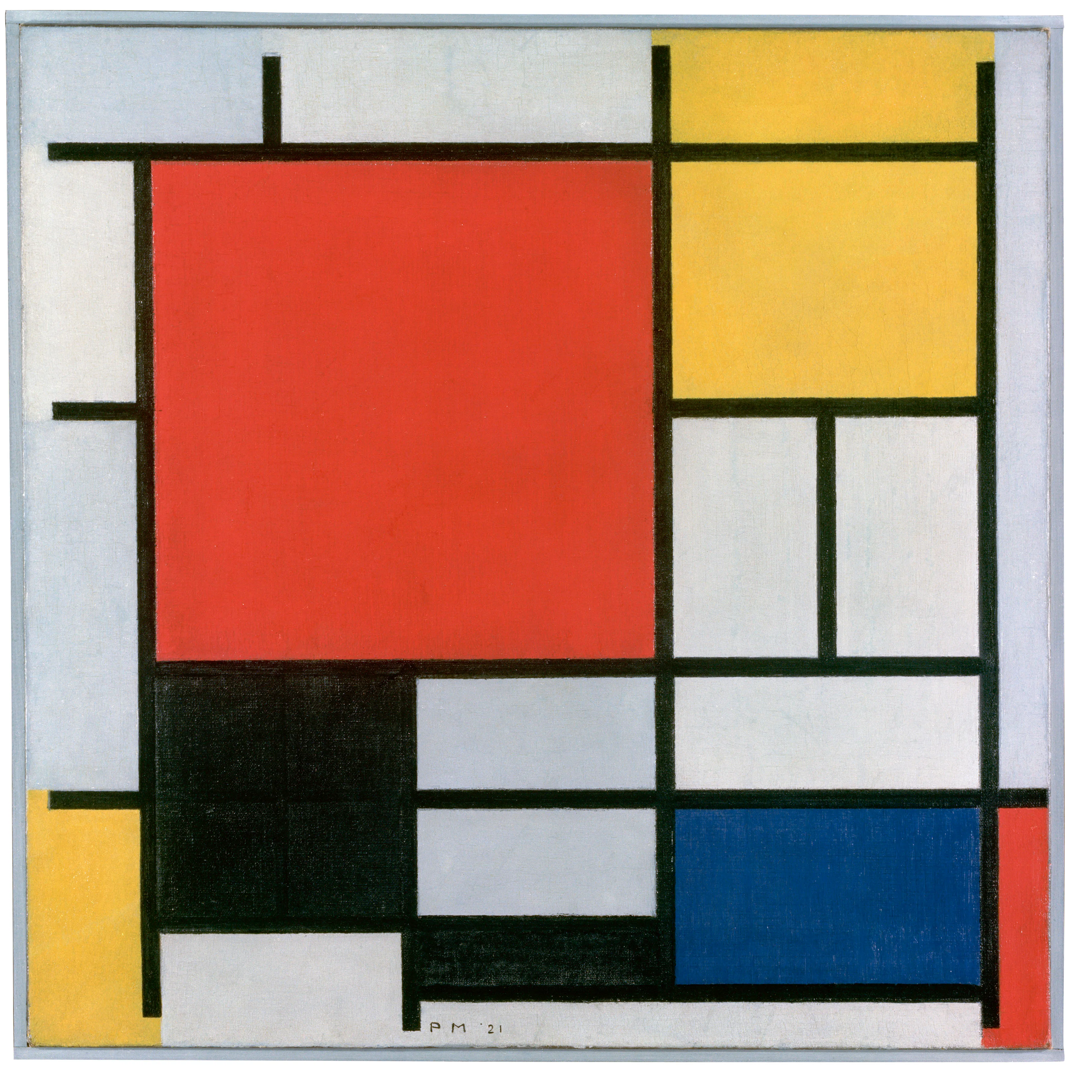 Mondrian&#x27;s Composition with Large Red Plane, Yellow, Black, Grey and Blue
